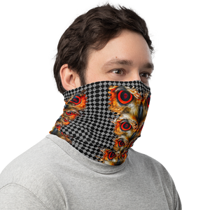 Owl Eyes See Skull  Hypnotic Checkered Black White Neck Gaiter - SkySkull Art