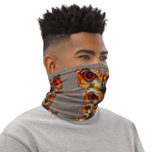 Owl Eyes See Skull  Hypnotic Squares with Orange Neck Gaiter - SkySkull Art