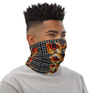 Owl Eyes See Skull  Hypnotic Checkered Black White Neck Gaiter - SkySkull Art