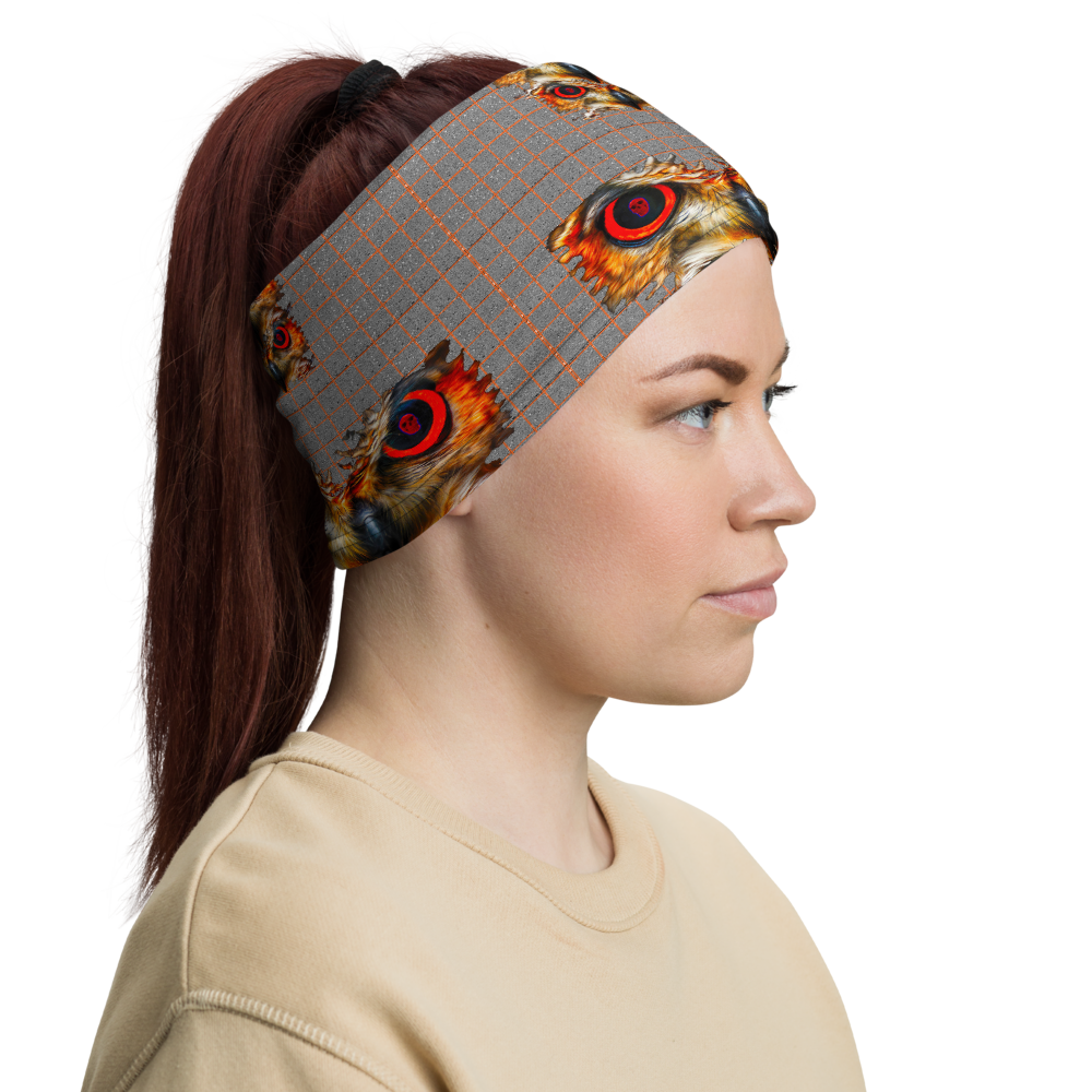Owl Eyes See Skull  Hypnotic Squares with Orange Neck Gaiter - SkySkull Art