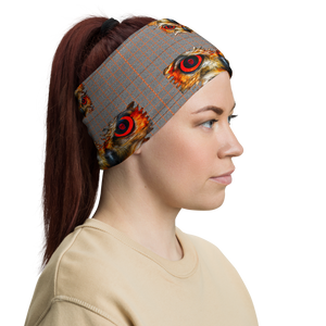 Owl Eyes See Skull  Hypnotic Squares with Orange Neck Gaiter - SkySkull Art