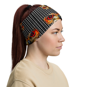 Owl Eyes See Skull  Hypnotic Checkered Black White Neck Gaiter - SkySkull Art