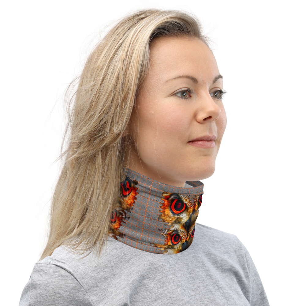 Owl Eyes See Skull  Hypnotic Squares with Orange Neck Gaiter - SkySkull Art