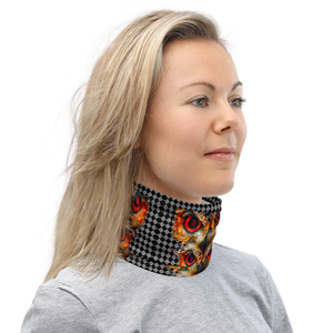 Owl Eyes See Skull  Hypnotic Checkered Black White Neck Gaiter - SkySkull Art
