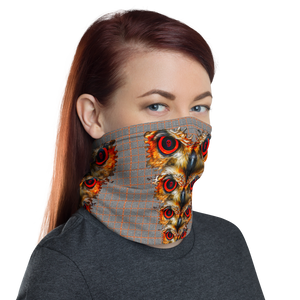 Owl Eyes See Skull  Hypnotic Squares with Orange Neck Gaiter - SkySkull Art