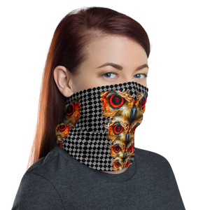 Owl Eyes See Skull  Hypnotic Checkered Black White Neck Gaiter - SkySkull Art