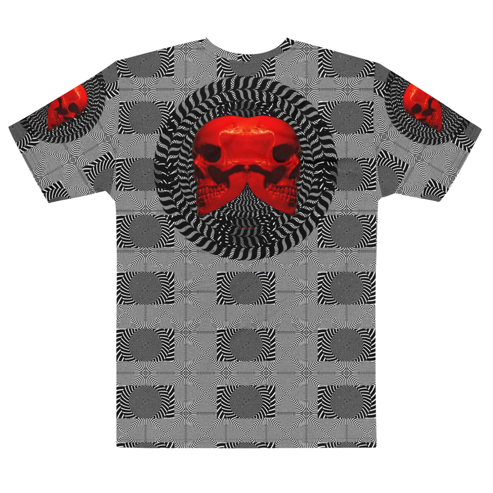 Smooth Hypnotic Left-Right Red Skull  AOP T-shirt - SkySkull Art