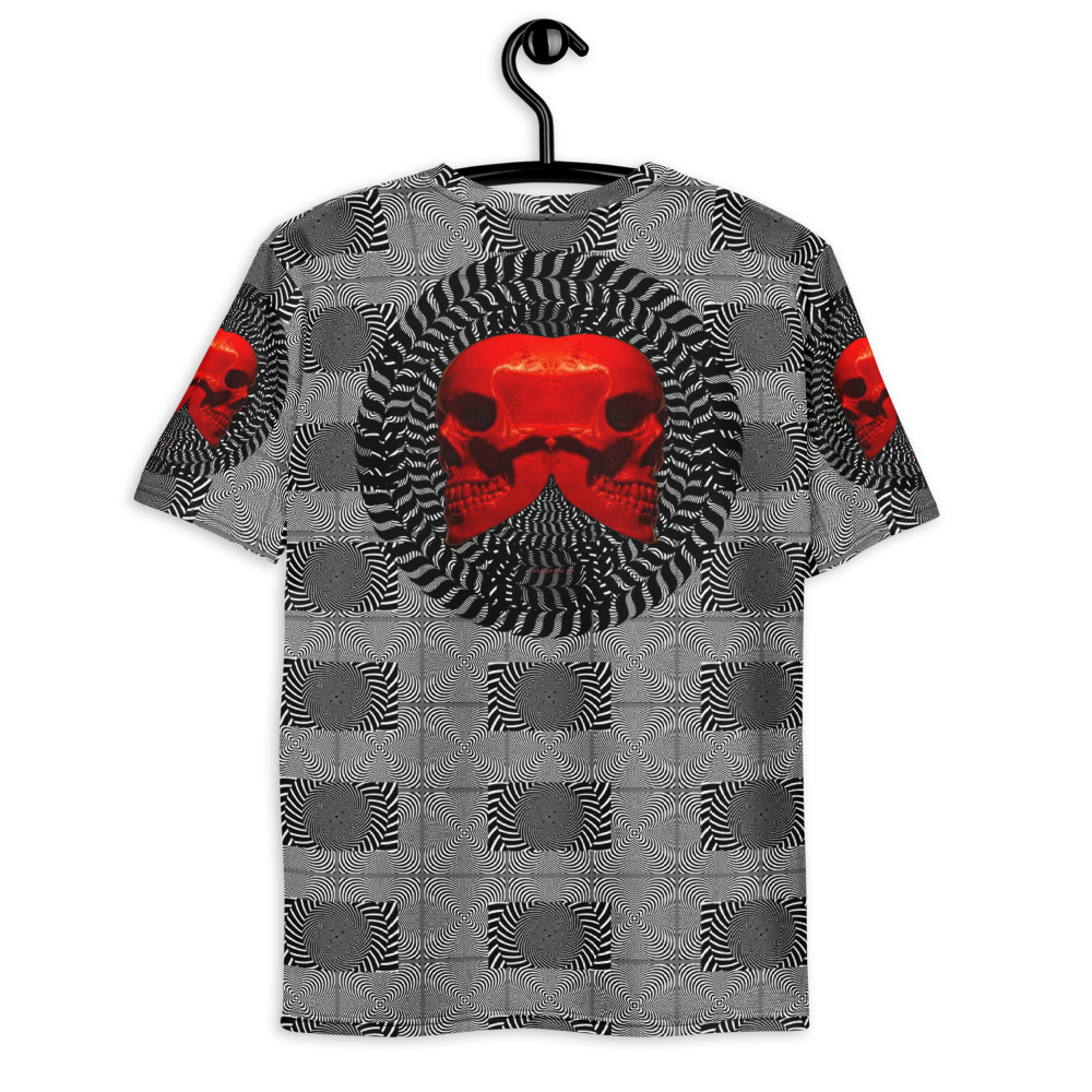 Smooth Hypnotic Left-Right Red Skull  AOP T-shirt - SkySkull Art