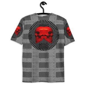 Smooth Hypnotic Left-Right Red Skull  AOP T-shirt - SkySkull Art