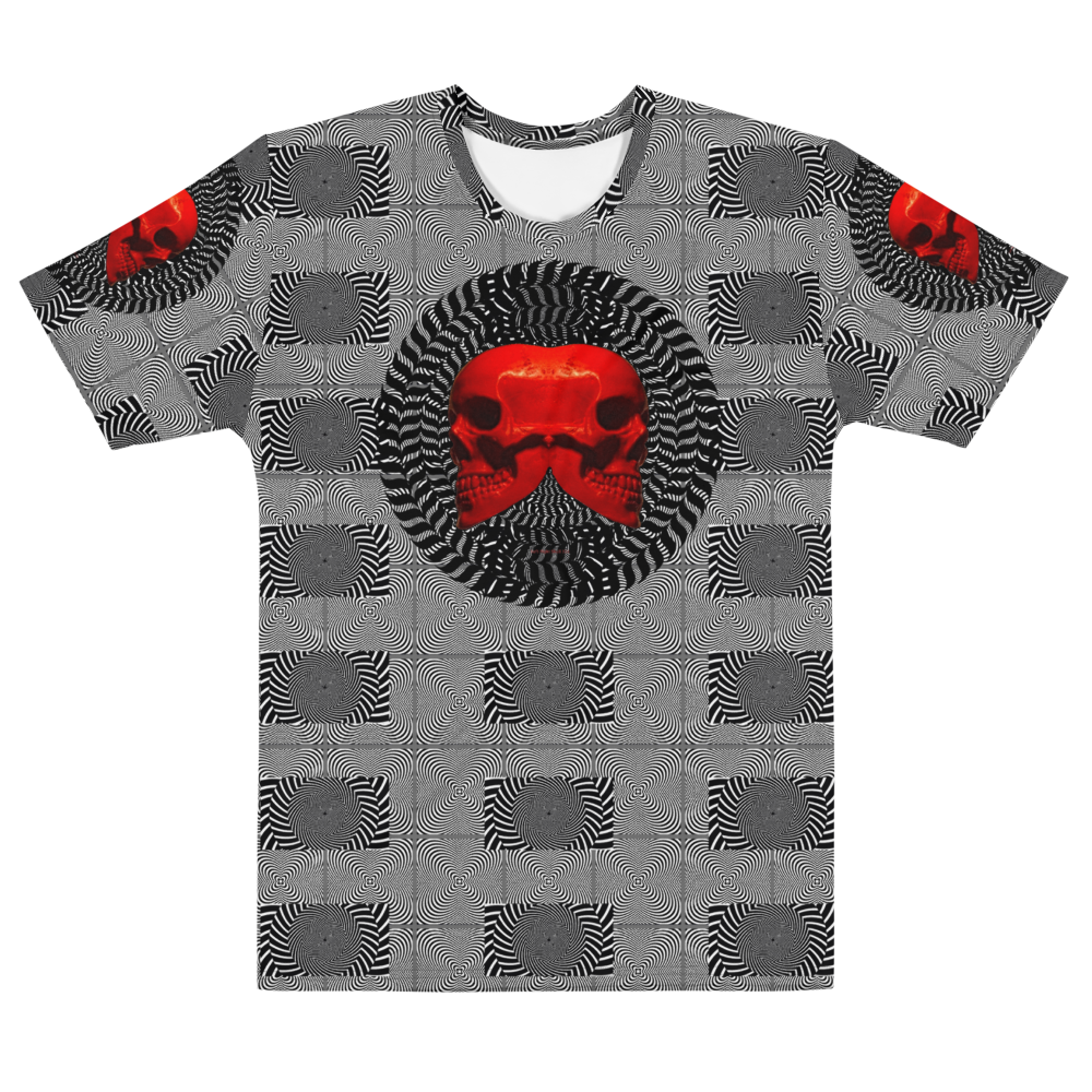 Smooth Hypnotic Left-Right Red Skull  AOP T-shirt - SkySkull Art