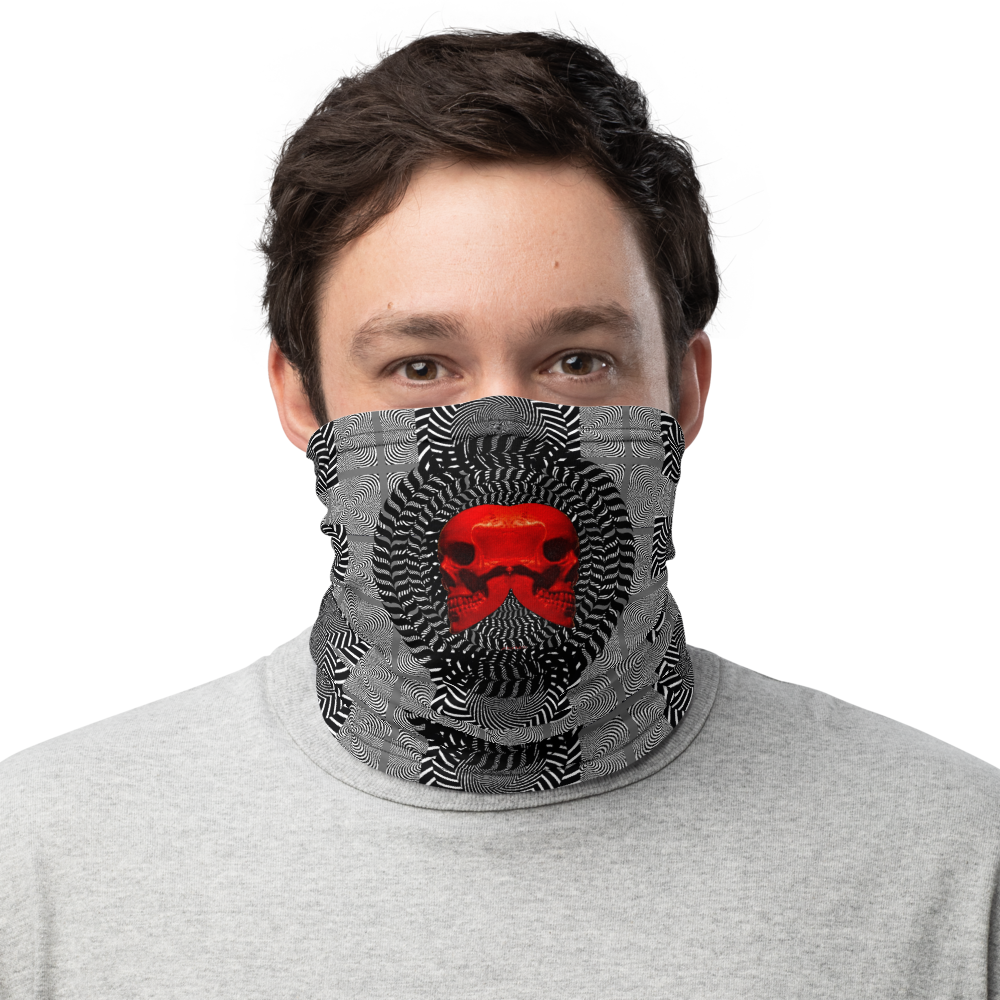 Hypnotic Left Right Red Skull Neck Gaiter - SkySkull Art