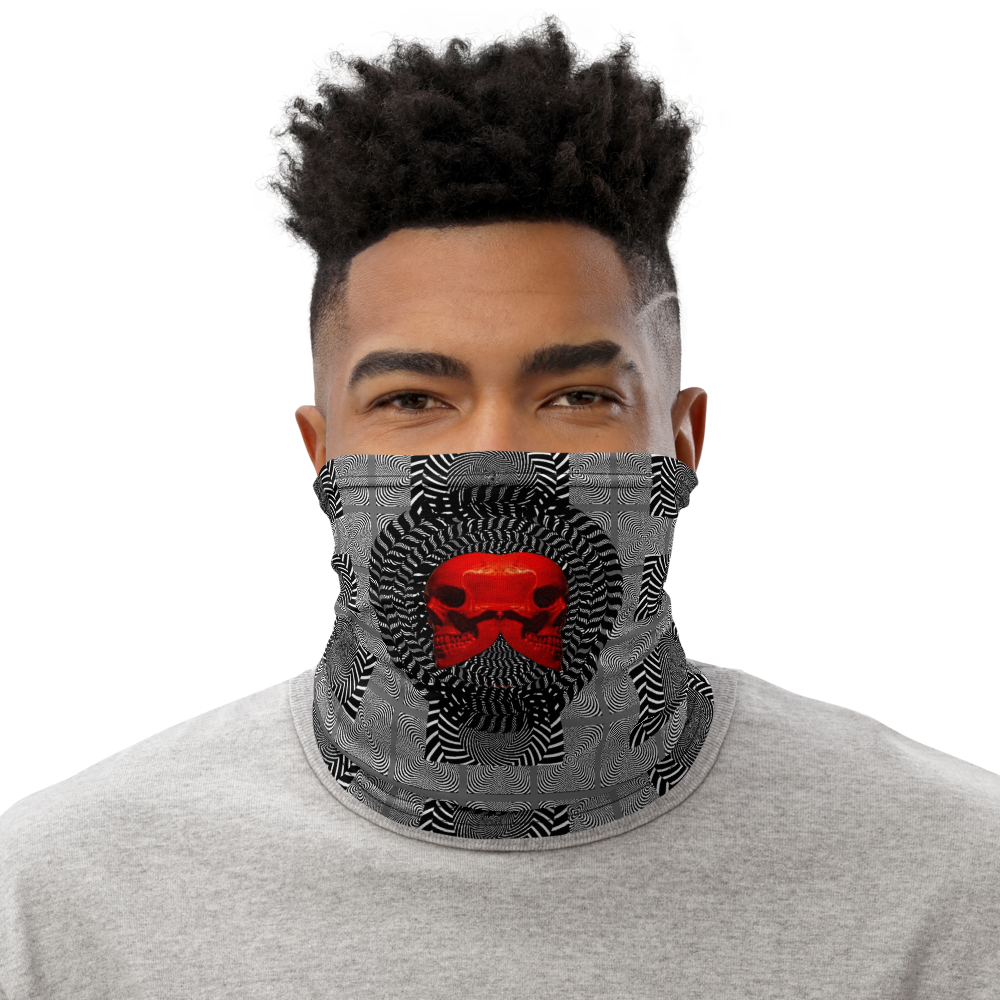 Hypnotic Left Right Red Skull Neck Gaiter - SkySkull Art