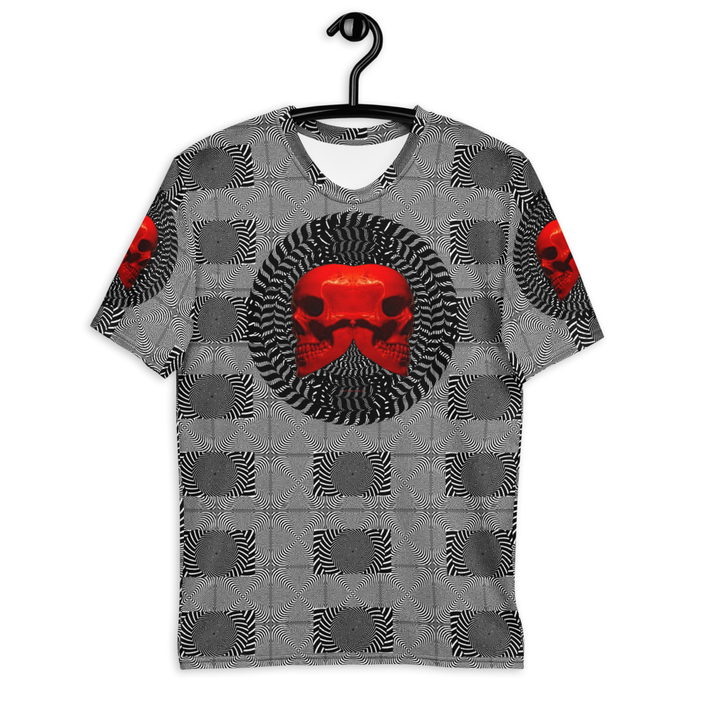Smooth Hypnotic Left-Right Red Skull  AOP T-shirt - SkySkull Art