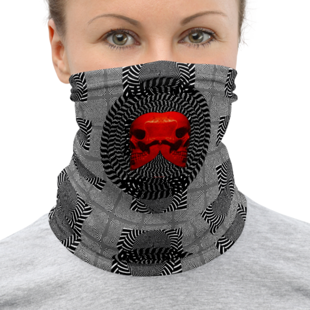 Hypnotic Left Right Red Skull Neck Gaiter - SkySkull Art