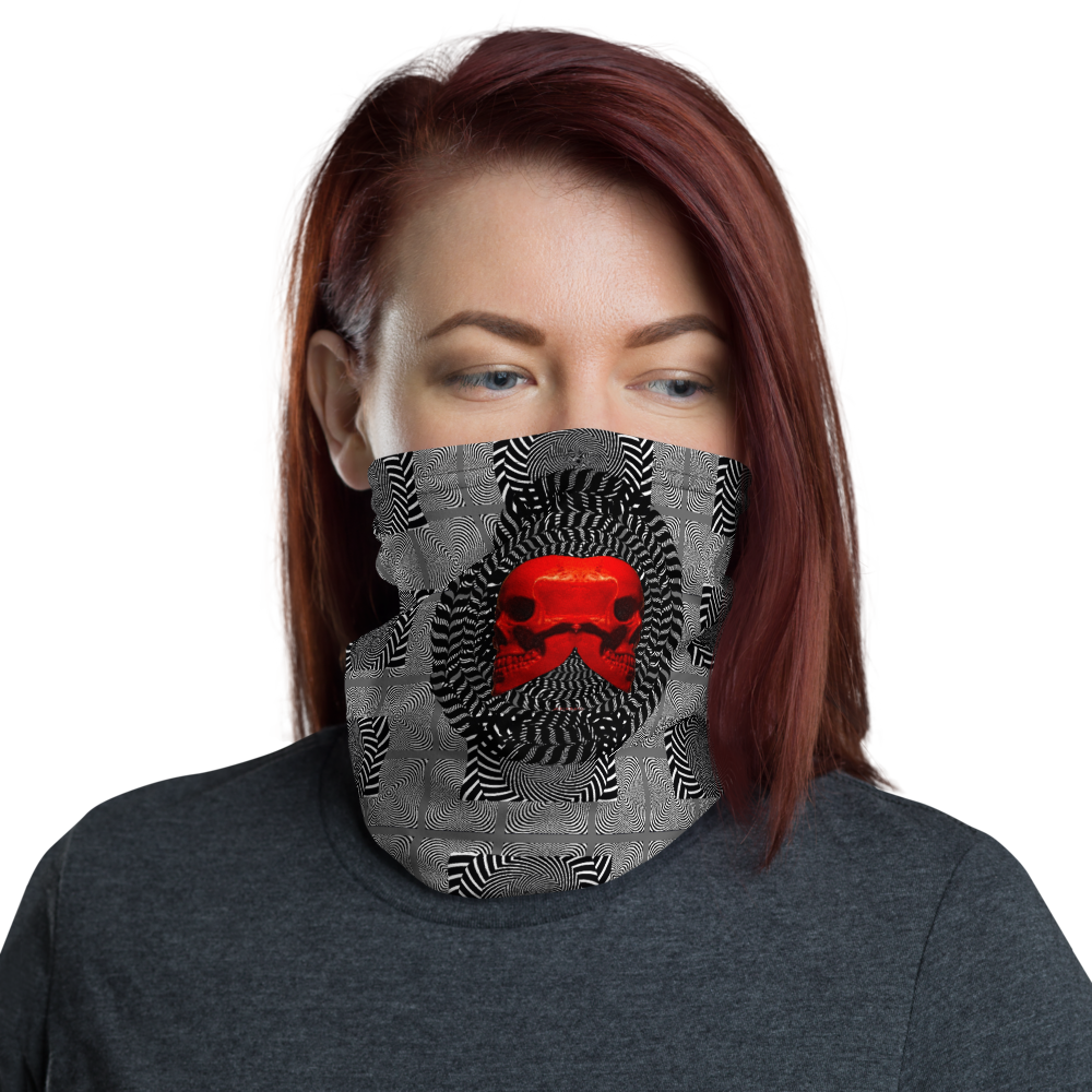Hypnotic Left Right Red Skull Neck Gaiter - SkySkull Art