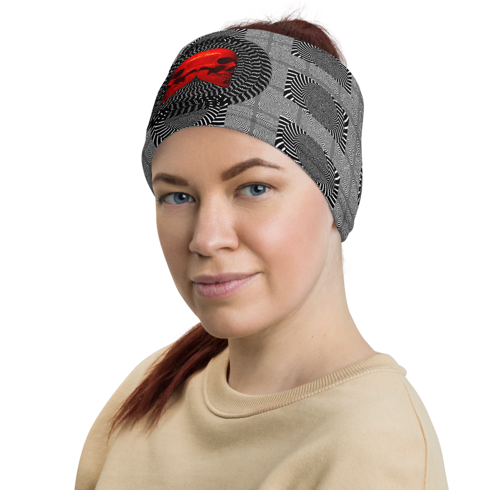 Hypnotic Left Right Red Skull Neck Gaiter - SkySkull Art