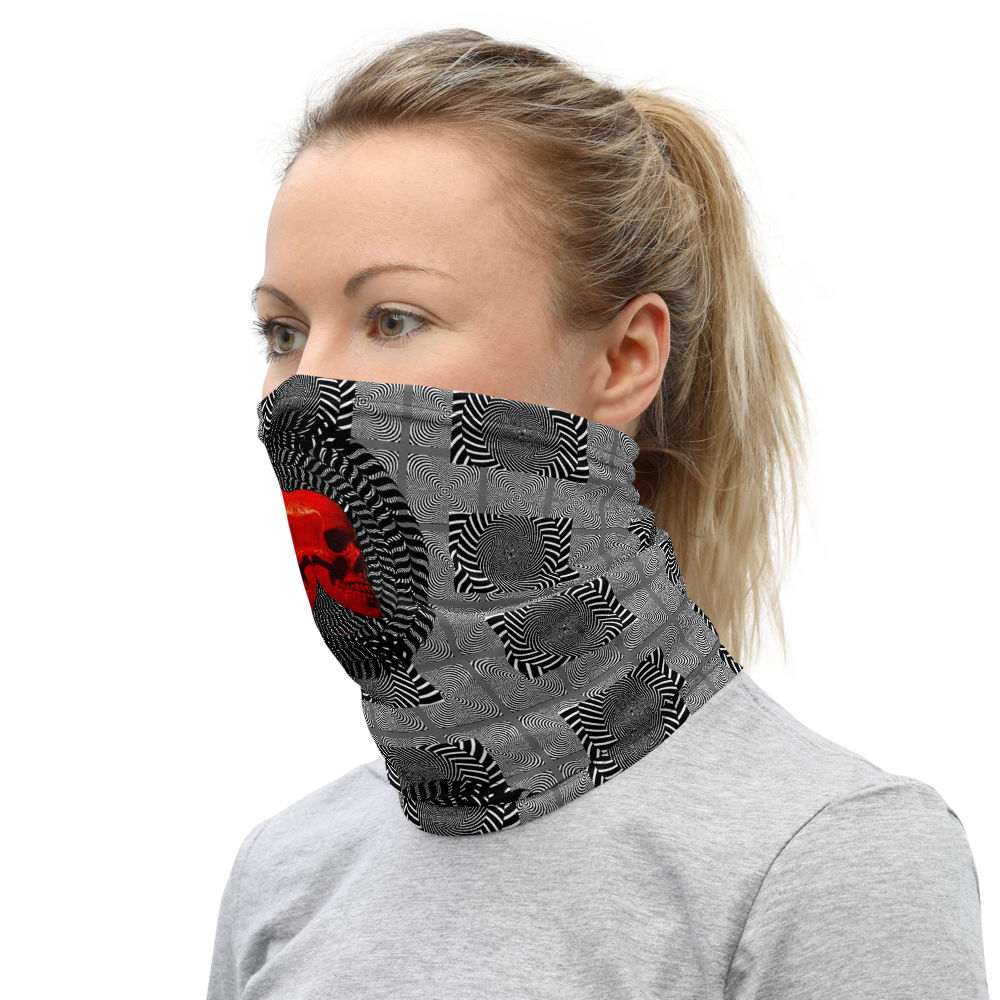 Hypnotic Left Right Red Skull Neck Gaiter - SkySkull Art