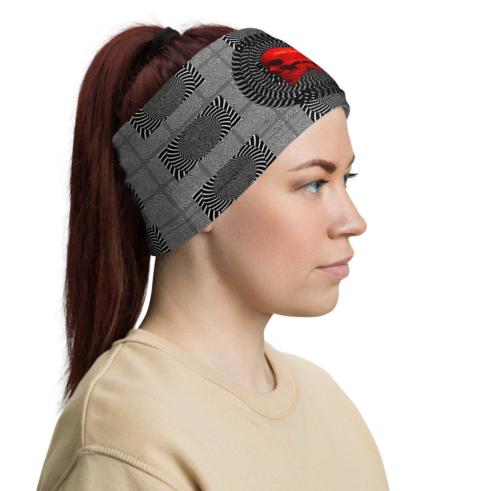 Hypnotic Left Right Red Skull Neck Gaiter - SkySkull Art
