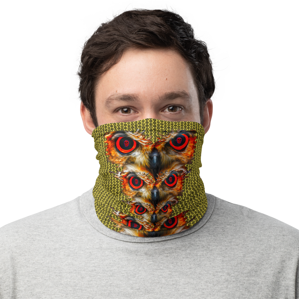 Owl Eyes See Skull  Hypnotic Circles with Yellow Neck Gaiter - SkySkull Art