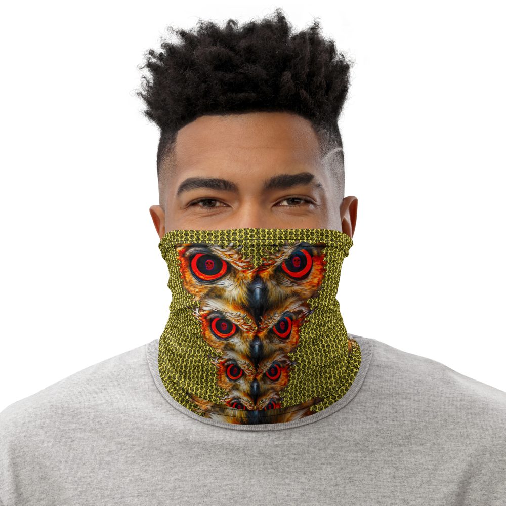 Owl Eyes See Skull  Hypnotic Circles with Yellow Neck Gaiter - SkySkull Art