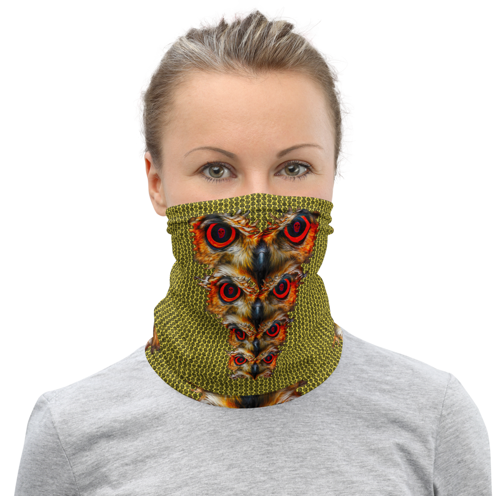 Owl Eyes See Skull  Hypnotic Circles with Yellow Neck Gaiter - SkySkull Art