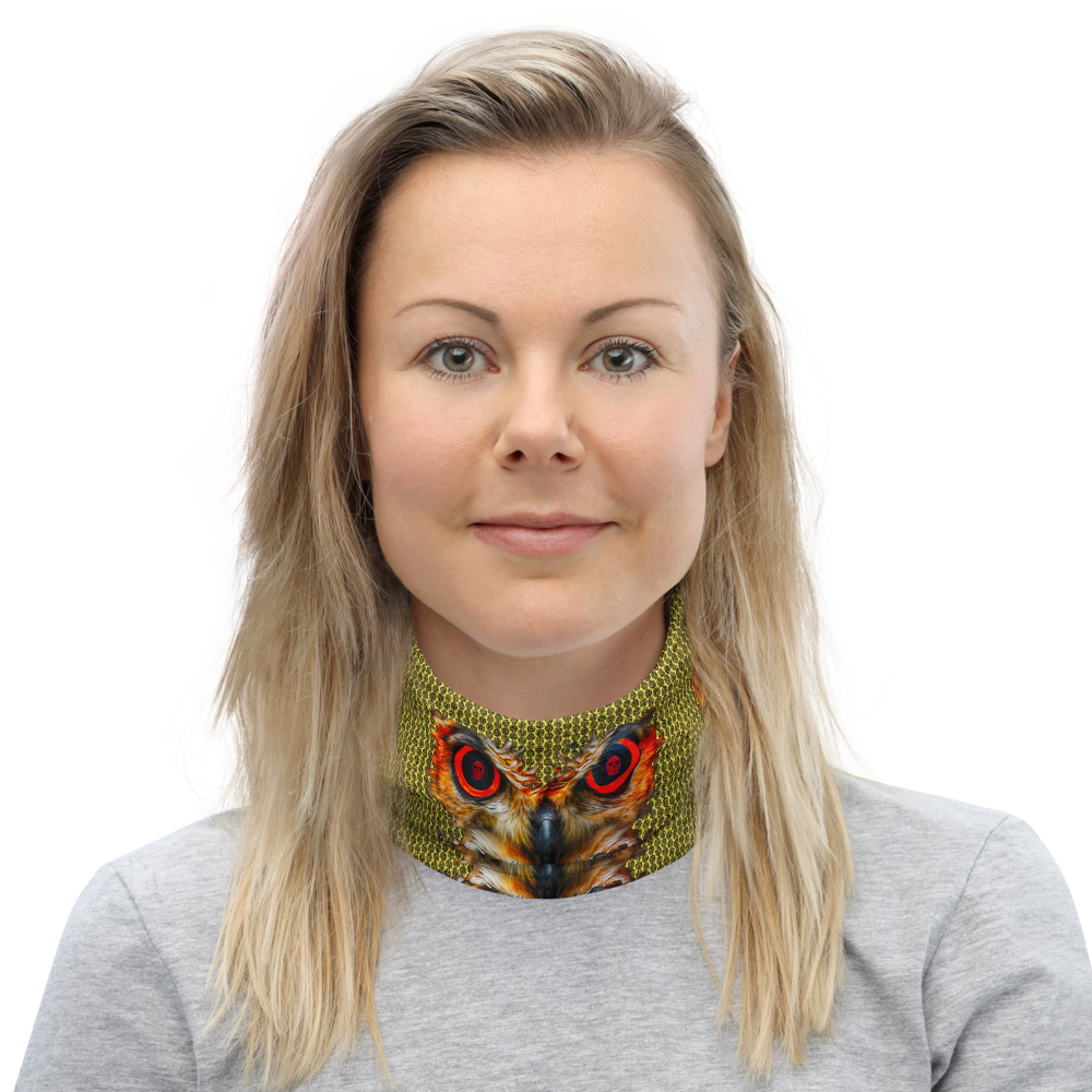 Owl Eyes See Skull  Hypnotic Circles with Yellow Neck Gaiter - SkySkull Art