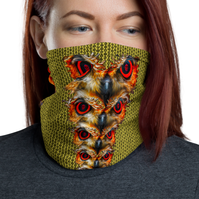 Owl Eyes See Skull  Hypnotic Circles with Yellow Neck Gaiter - SkySkull Art