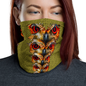 Owl Eyes See Skull  Hypnotic Circles with Yellow Neck Gaiter - SkySkull Art