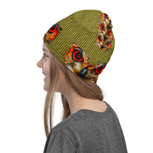 Owl Eyes See Skull  Hypnotic Circles with Yellow Neck Gaiter - SkySkull Art