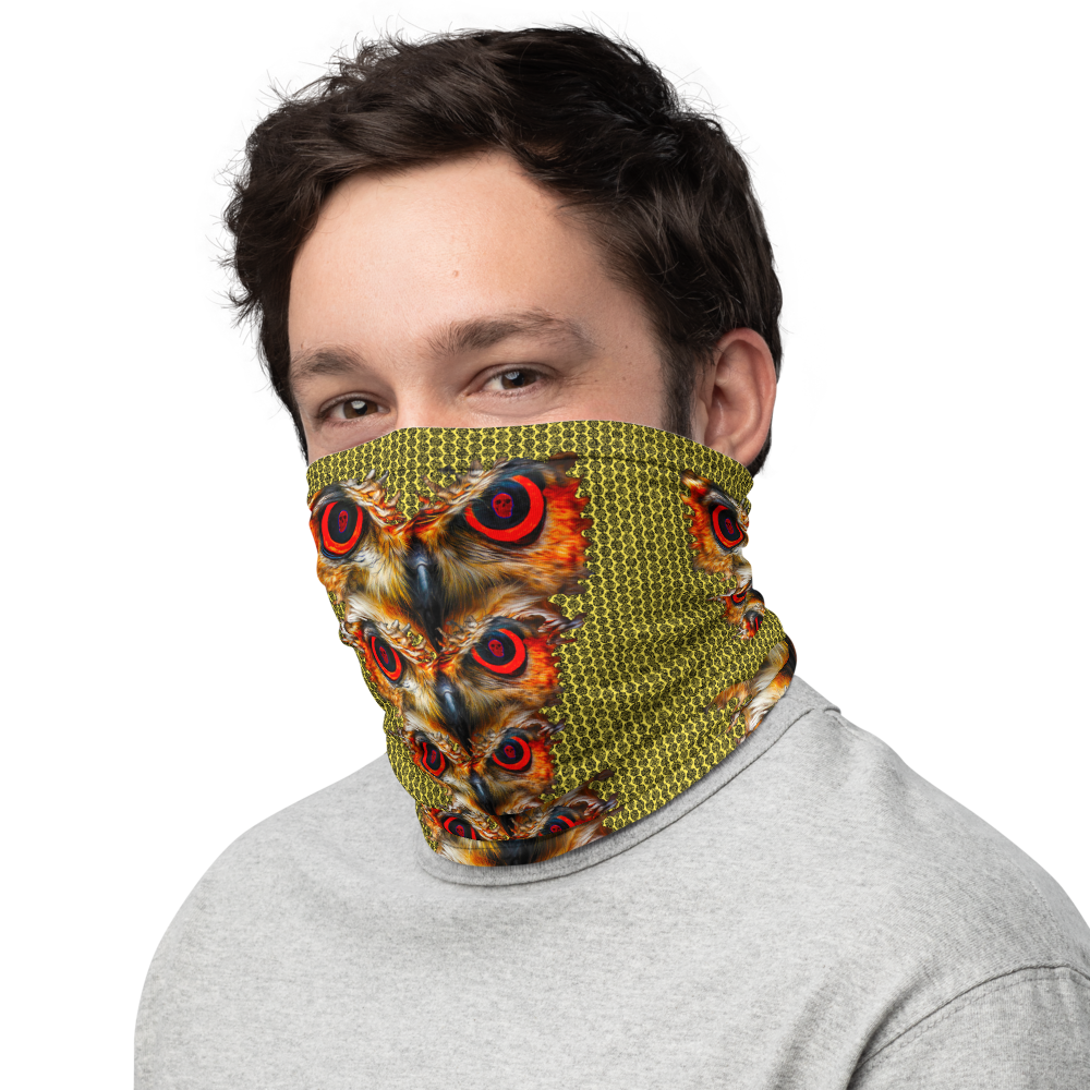 Owl Eyes See Skull  Hypnotic Circles with Yellow Neck Gaiter - SkySkull Art