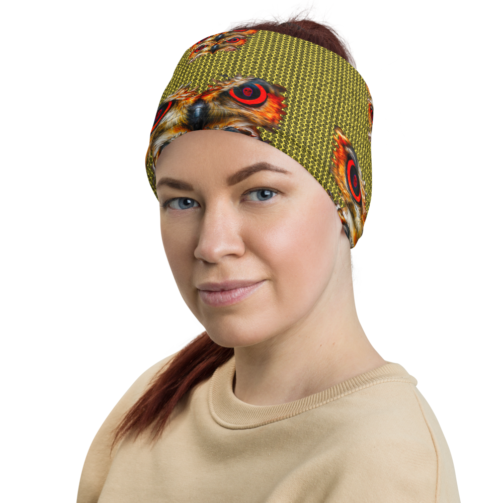 Owl Eyes See Skull  Hypnotic Circles with Yellow Neck Gaiter - SkySkull Art
