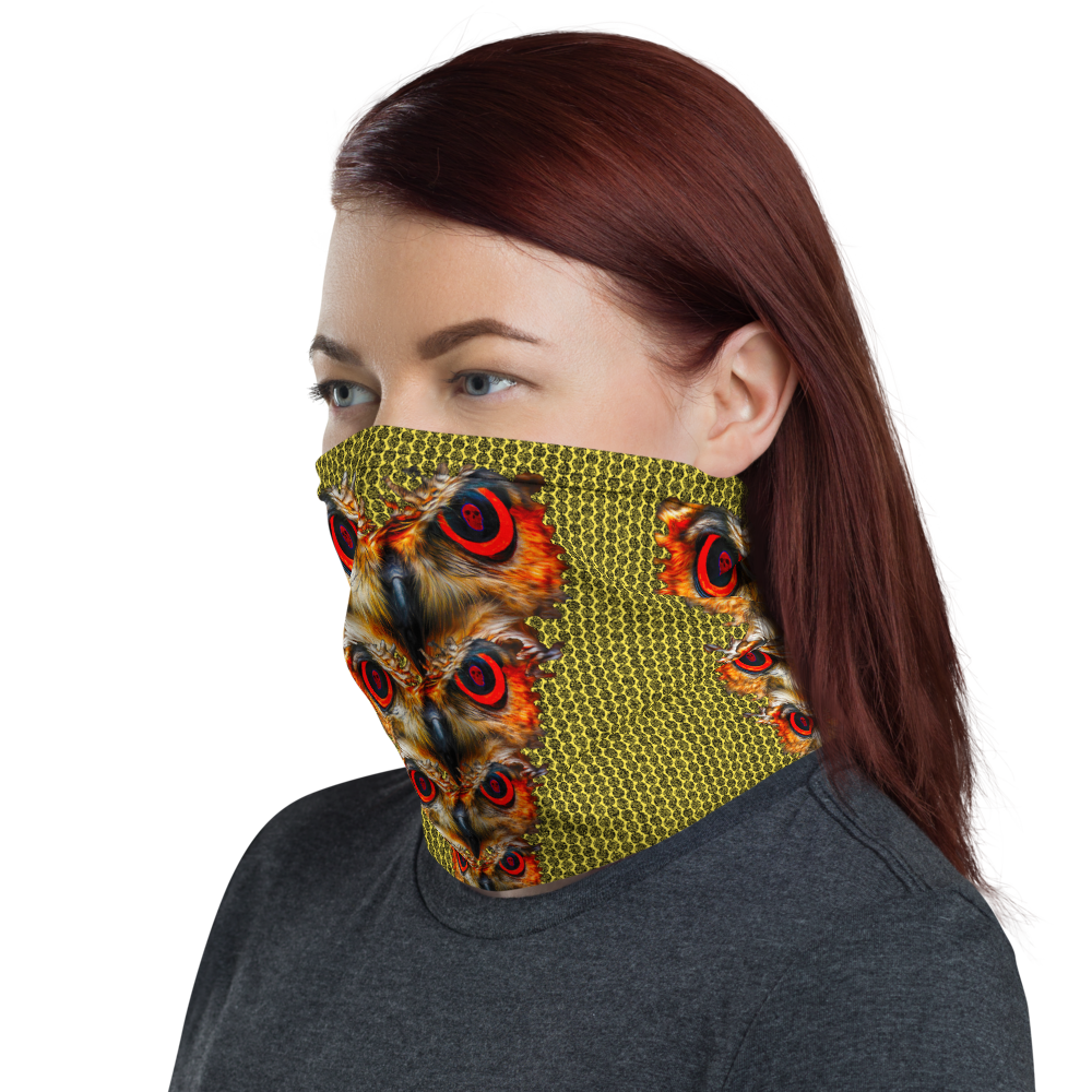 Owl Eyes See Skull  Hypnotic Circles with Yellow Neck Gaiter - SkySkull Art
