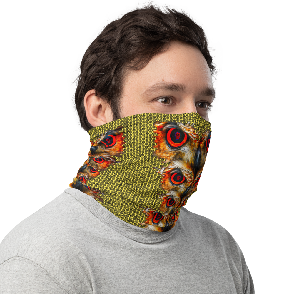 Owl Eyes See Skull  Hypnotic Circles with Yellow Neck Gaiter - SkySkull Art
