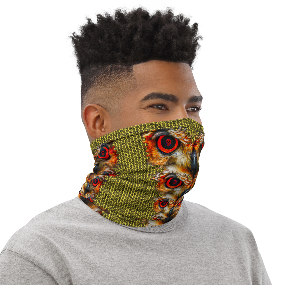 Owl Eyes See Skull  Hypnotic Circles with Yellow Neck Gaiter - SkySkull Art