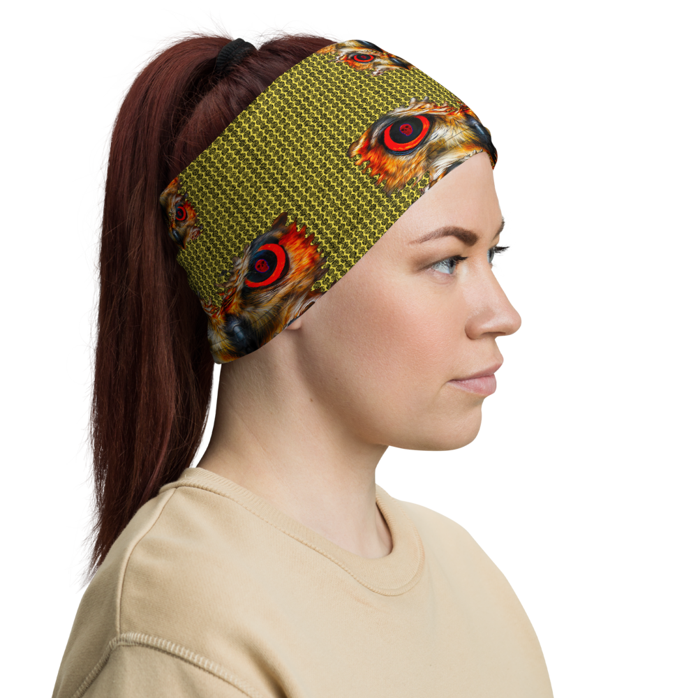 Owl Eyes See Skull  Hypnotic Circles with Yellow Neck Gaiter - SkySkull Art