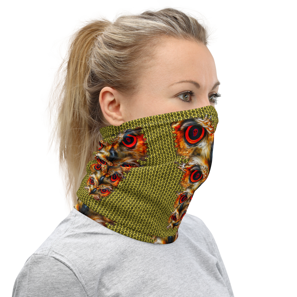 Owl Eyes See Skull  Hypnotic Circles with Yellow Neck Gaiter - SkySkull Art