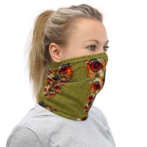 Owl Eyes See Skull  Hypnotic Circles with Yellow Neck Gaiter - SkySkull Art
