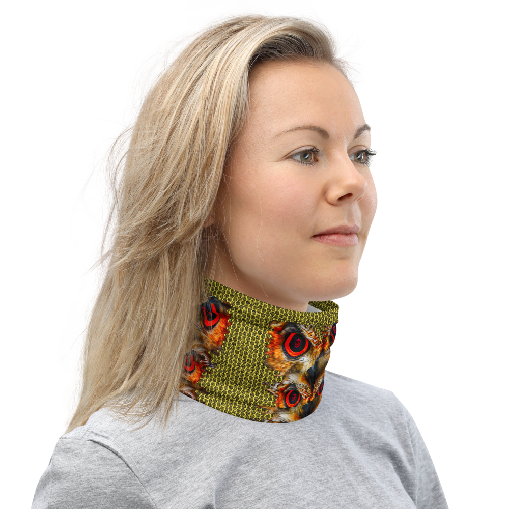 Owl Eyes See Skull  Hypnotic Circles with Yellow Neck Gaiter - SkySkull Art