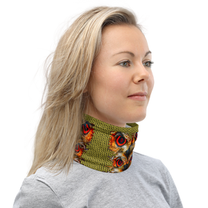 Owl Eyes See Skull  Hypnotic Circles with Yellow Neck Gaiter - SkySkull Art