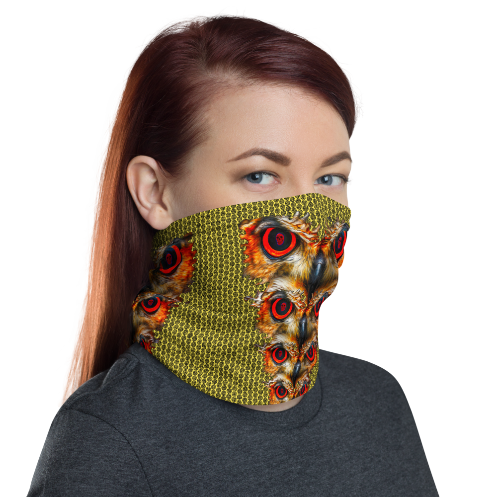 Owl Eyes See Skull  Hypnotic Circles with Yellow Neck Gaiter - SkySkull Art